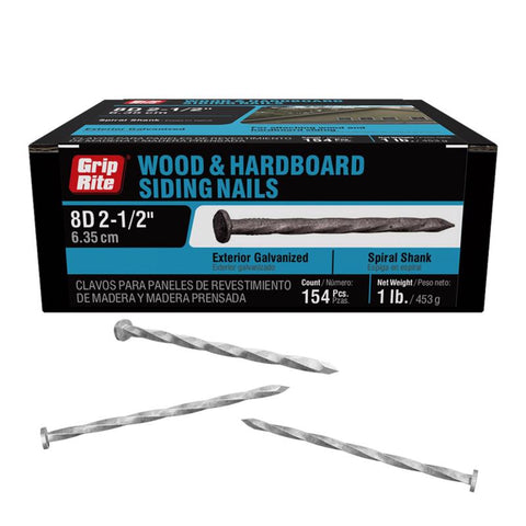 Grip-Rite 8D 2-1/2 in. Siding Hot-Dipped Galvanized Steel Nail Round Head 1 lb (Pack of 12)