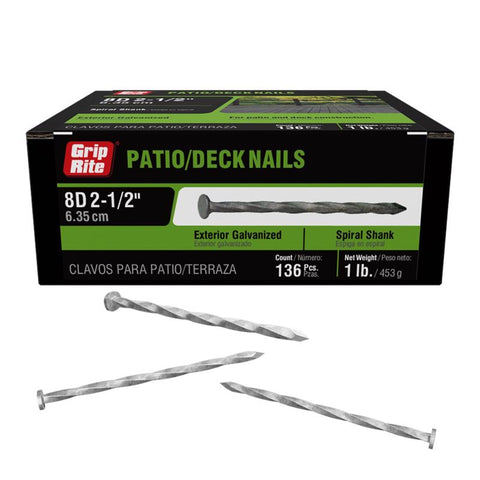 Grip-Rite 8D 2-1/2 in. Deck Hot-Dipped Galvanized Steel Nail Flat Head 1 lb (Pack of 12)