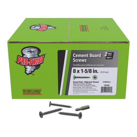 Grip-Rite No. 8 wire X 1-5/8 in. L Phillips Flat Head Coarse Cement Board Screws
