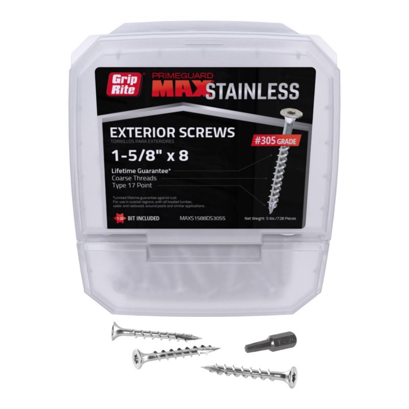 Grip-Rite PrimeGuard Max No. 8 wire X 1-5/8 in. L Silver Star Bugle Head Deck Screws 5 lb 750 pk (Pack of 4)