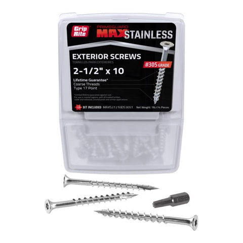 Grip-Rite PrimeGuard Max No. 10 wire X 2.5 in. L Silver Star Bugle Head Deck Screws 1 lb 82 pk (Pack of 6)