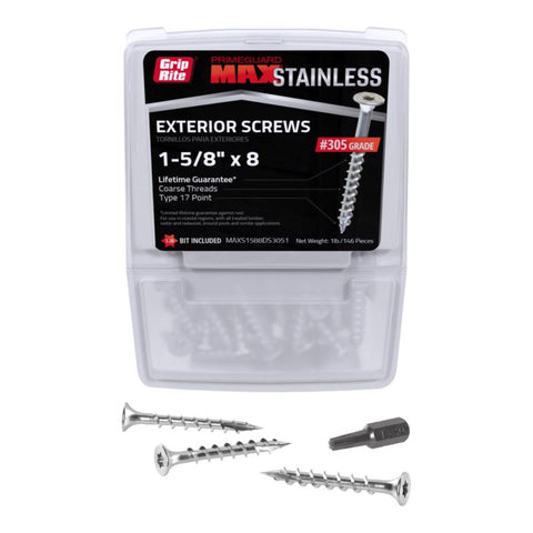 Grip-Rite PrimeGuard Max No. 8 wire X 1.625 in. L Silver Star Bugle Head Deck Screws 1 lb 150 pk