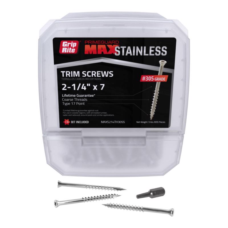 Grip-Rite PrimeGuard Max No. 7 wire X 2-1/4 in. L Gray Star Trim Head Deck Screws 5 lb 690 pk (Pack of 4)