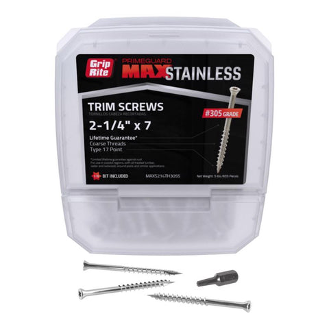 Grip-Rite PrimeGuard Max No. 7 wire X 2-1/4 in. L Gray Star Trim Head Deck Screws 5 lb 690 pk (Pack of 4)