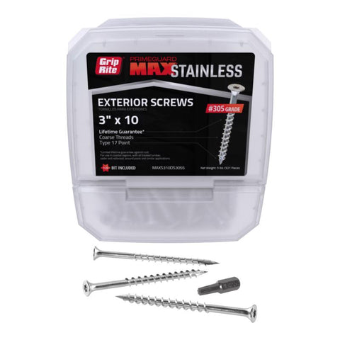 Grip-Rite PrimeGuard Max No. 10 wire X 3 in. L Silver Star Bugle Head Deck Screws 5 lb 340 pk (Pack of 4)