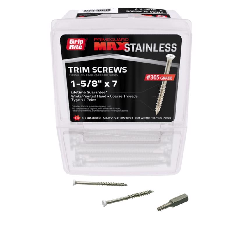 Grip-Rite PrimeGuard Max No. 7 wire X 1-5/8 in. L White Star Trim Head Deck Screws 1 lb 195 pk (Pack of 6)