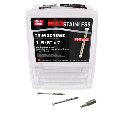 Grip-Rite PrimeGuard Max No. 7 wire X 1-5/8 in. L White Star Trim Head Deck Screws 1 lb 195 pk (Pack of 6)