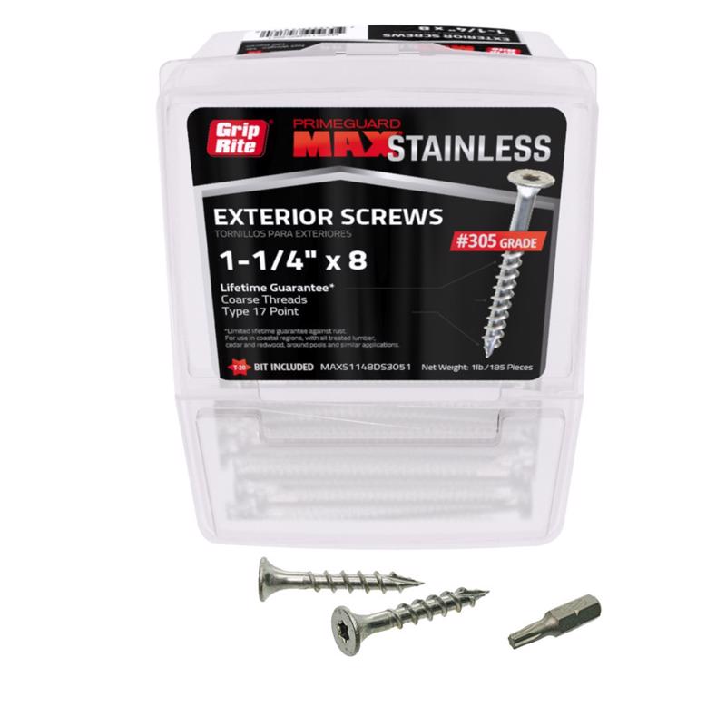 Grip-Rite PrimeGuard Max No. 8 wire X 1-1/4 in. L Silver Star Bugle Head Deck Screws 1 lb 185 pk (Pack of 6)