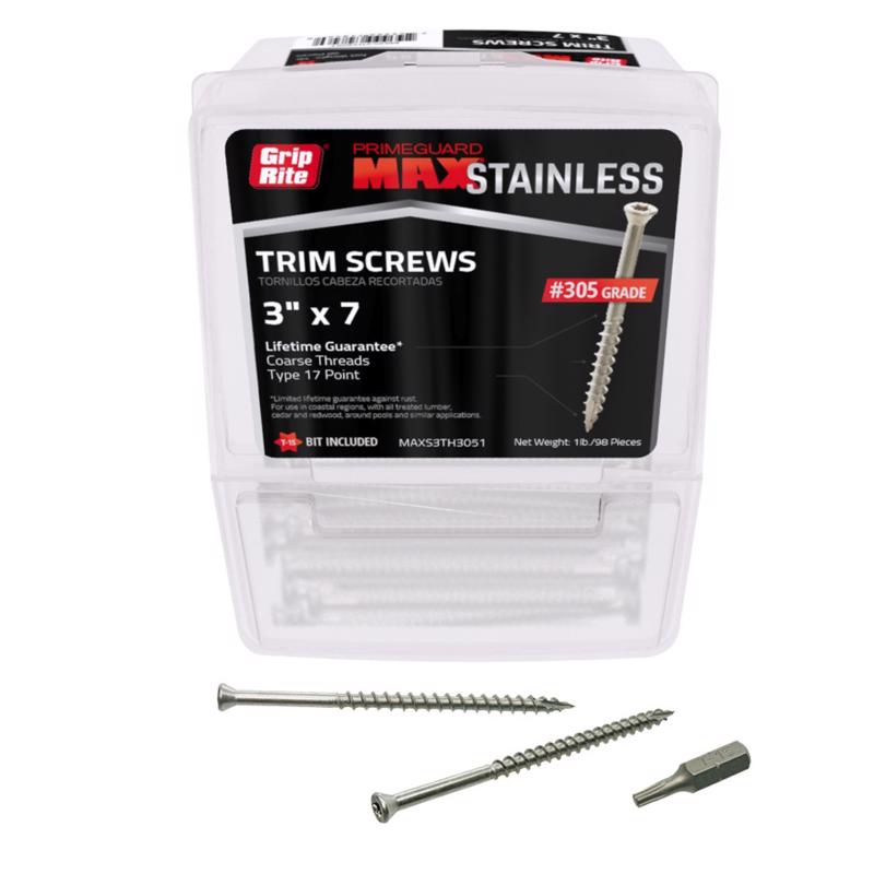 Grip-Rite PrimeGuard Max No. 7 wire X 3 in. L Gray Star Trim Head Deck Screws 1 lb 98 pk (Pack of 6)