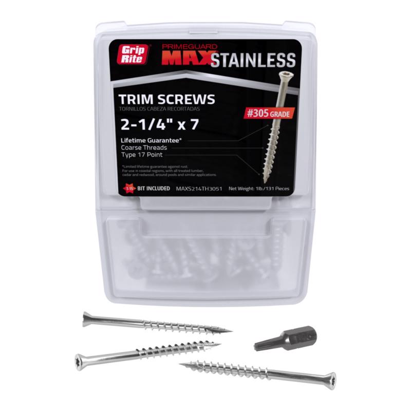 Grip-Rite PrimeGuard Max No. 7 wire X 2-1/4 in. L Gray Star Trim Head Deck Screws 1 lb 138 pk (Pack of 6)