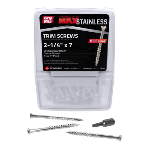 Grip-Rite PrimeGuard Max No. 7 wire X 2-1/4 in. L Gray Star Trim Head Deck Screws 1 lb 138 pk (Pack of 6)