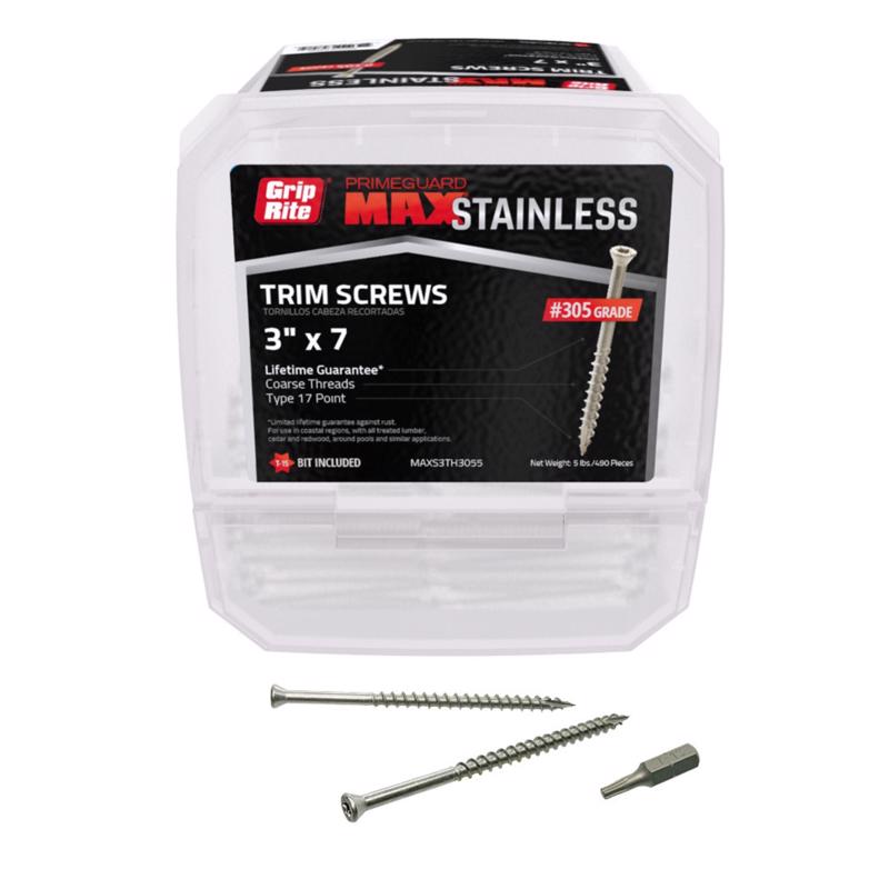 Grip-Rite PrimeGuard Max No. 7 wire X 3 in. L Gray Star Trim Head Deck Screws 5 lb 490 pk (Pack of 4)