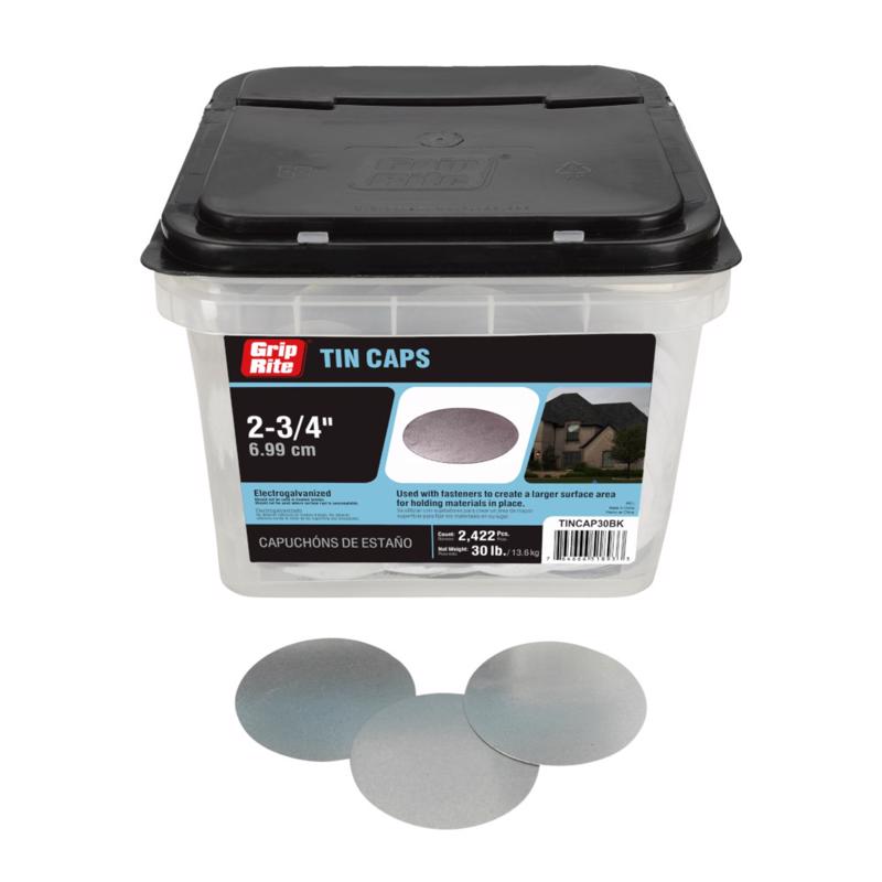 Grip-Rite 2.75 in. Tin Cap Galvanized Metal Tin Cap Disks Full Round Head 30 lb