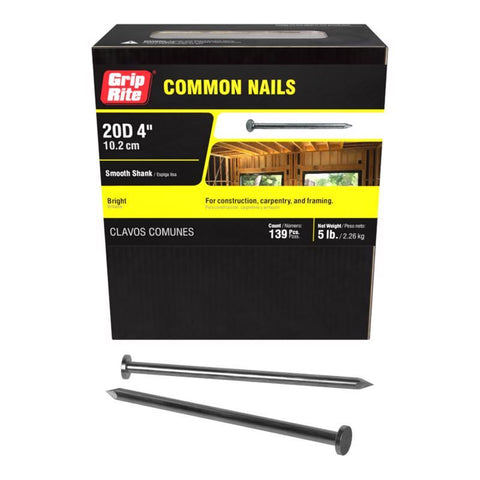Grip-Rite 20D 4 in. Common Bright Steel Nail Flat Head 5 lb (Pack of 6)