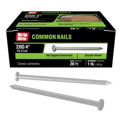 Grip-Rite 20D 4 in. Common Hot-Dipped Galvanized Steel Nail Flat Head 1 lb (Pack of 12)