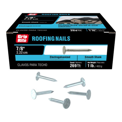 Grip-Rite 7/8 in. Roofing Electro-Galvanized Steel Nail Flat Head 1 lb (Pack of 12)
