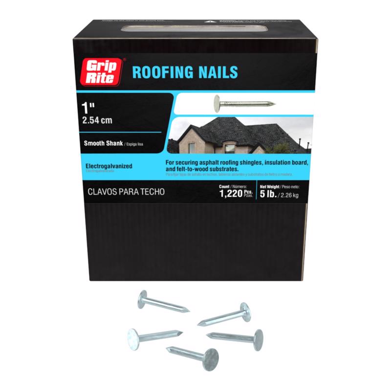 Grip-Rite 1 in. Roofing Electro-Galvanized Steel Nail Flat Head 5 lb (Pack of 6)