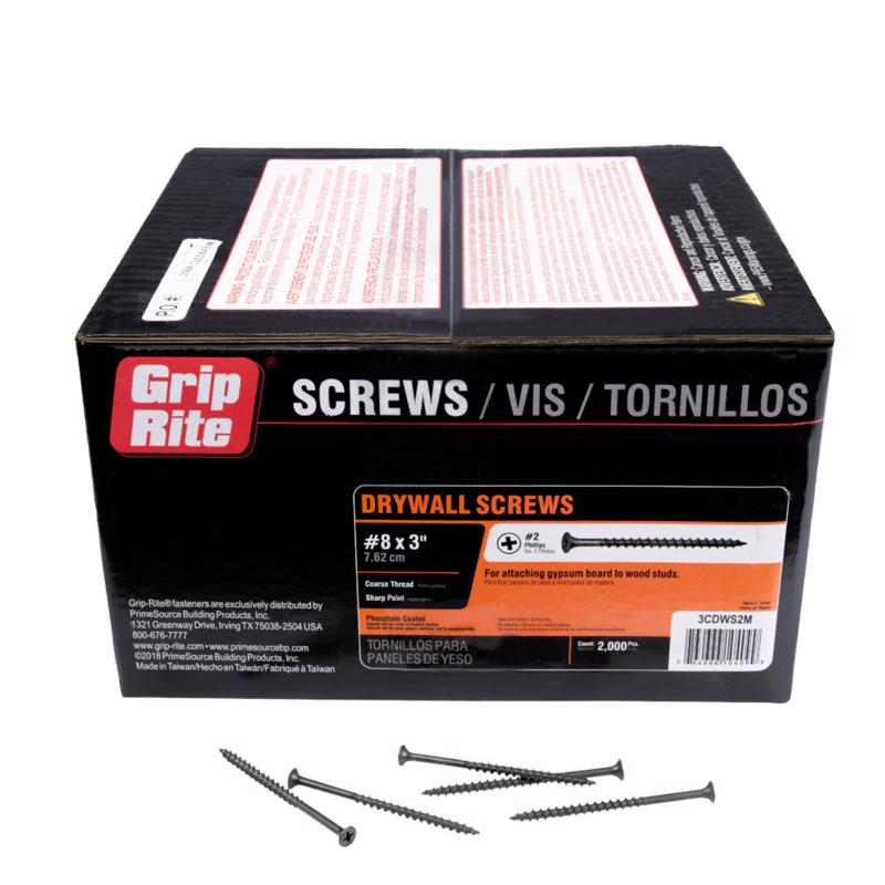 Grip-Rite No. 8 wire X 3 in. L Phillips Coarse Drywall Screws 2000 pk