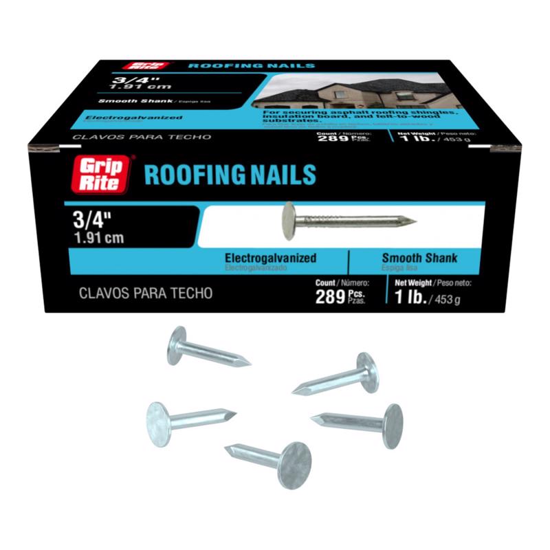 Grip-Rite 3/4 in. Roofing Electro-Galvanized Steel Nail Flat Head 1 lb (Pack of 12)
