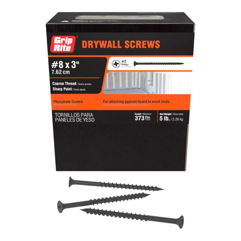 Grip-Rite No. 8 X 3 in. L Phillips Coarse Drywall Screws 5 lb 415 pk (Pack of 6)