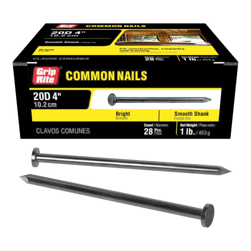 Grip-Rite 20D 4 in. Common Bright Steel Nail Flat Head 1 lb (Pack of 12)