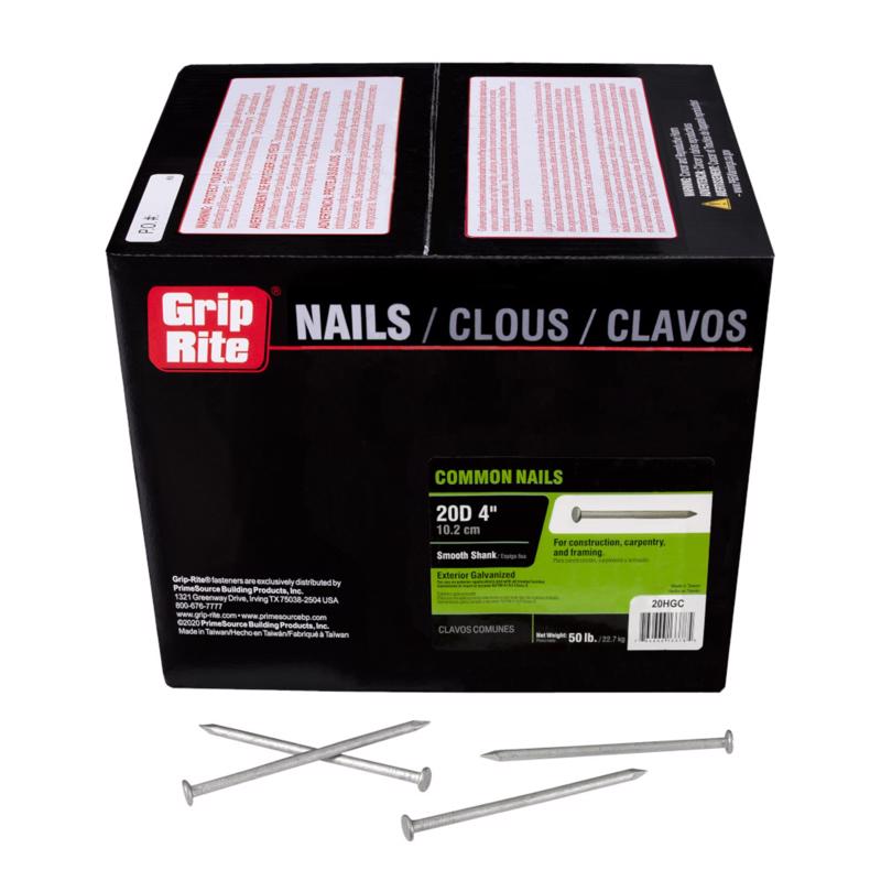 Clavo común de acero galvanizado por inmersión en caliente Grip-Rite 20D de 4 pulg., cabeza plana, 50 lb