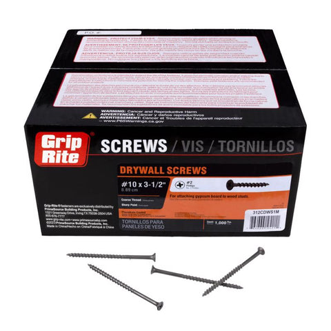 Grip-Rite No. 10 wire X 3-1/2 in. L Phillips Coarse Drywall Screws 1 lb (Pack of 12)