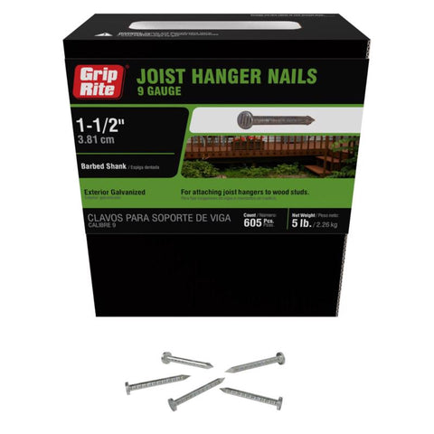Grip-Rite No. 9 1-1/2 in. Joist Hanger Hot-Dipped Galvanized Steel Nail Flat Head 5 lb (Pack of 6)