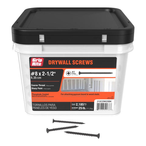 Grip-Rite No. 8 wire X 2-1/2 in. L Phillips Coarse Drywall Screws 25 lb 2975 pk