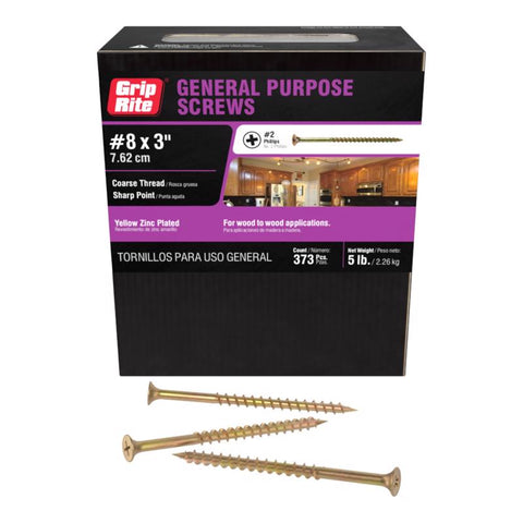 Grip-Rite No. 8 X 3 in. L Phillips Zinc-Plated Coarse Wood Screws 373 pk