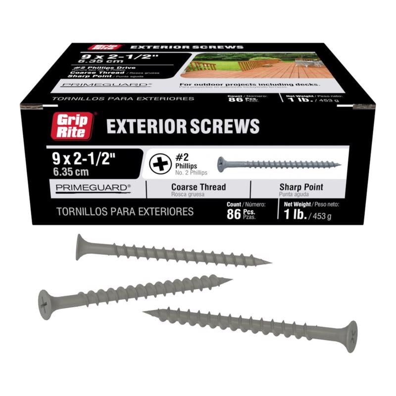 Grip-Rite PrimeGuard Ten No. 8 in. X 2-1/2 in. L Phillips Bugle Head Coarse Exterior Screws (Pack of 12)