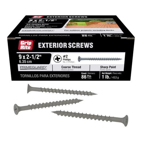 Grip-Rite PrimeGuard Ten No. 8 in. X 2-1/2 in. L Phillips Bugle Head Coarse Exterior Screws (Pack of 12)
