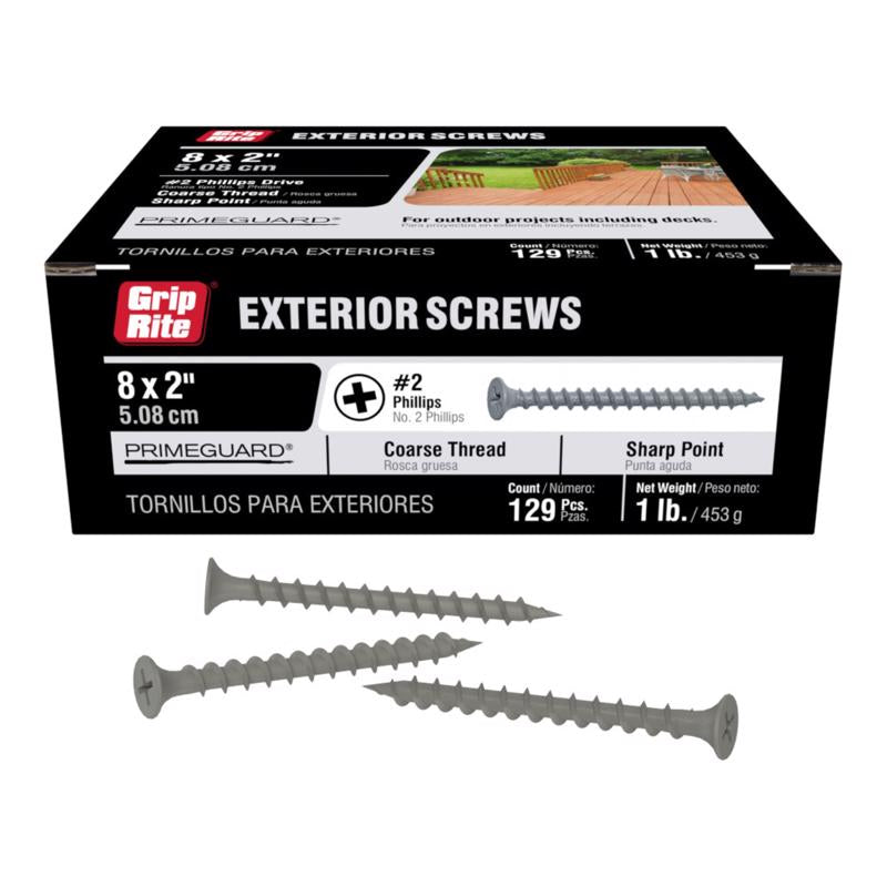 Grip-Rite PrimeGuard Ten No. 7 in. X 2 in. L Phillips Bugle Head Coarse Exterior Screws (Pack of 12)
