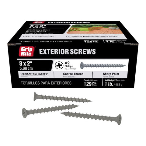 Grip-Rite PrimeGuard Ten No. 7 in. X 2 in. L Phillips Bugle Head Coarse Exterior Screws (Pack of 12)