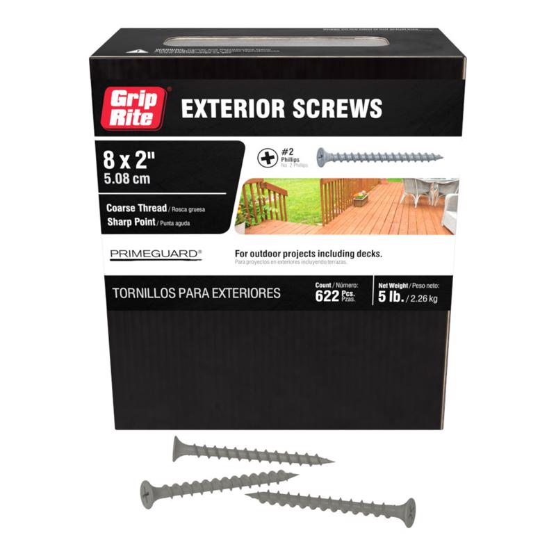 Grip-Rite PrimeGuard Ten No. 7 in. X 2 in. L Phillips Bugle Head Coarse Exterior Screws (Pack of 6)
