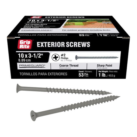 Grip-Rite PrimeGuard Ten No. 10 wire X 3-1/2 in. L Phillips Bugle Head Coarse Exterior Screws (Pack of 12)