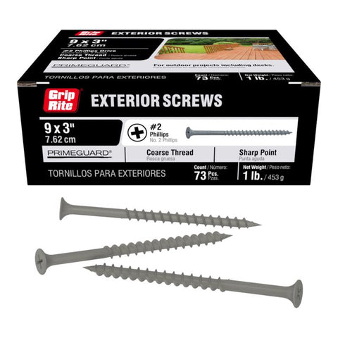 Grip-Rite PrimeGuard Ten No. 8 in. X 3 in. L Phillips Bugle Head Coarse Exterior Screws (Pack of 12)