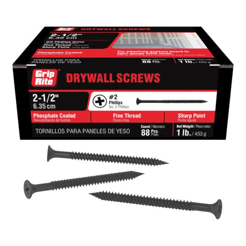 Grip-Rite No. 8 wire X 2-1/2 in. L Phillips Fine Drywall Screws 1 lb 119 pk (Pack of 12)