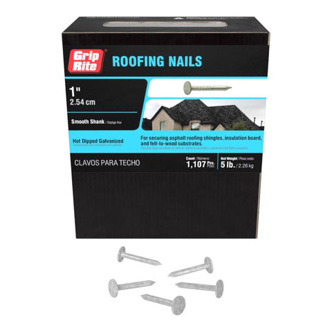 Grip-Rite 1 in. Roofing Hot-Dipped Galvanized Steel Nail Flat Head 5 lb (Pack of 6)