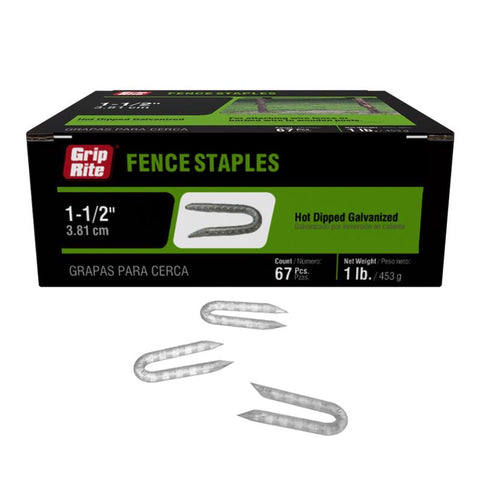 Grip-Rite 0.25 in. W X 1-1/2 in. L Hot-Dipped Galvanized Steel Fence Staples 9 Ga. 1 lb (Pack of 12)