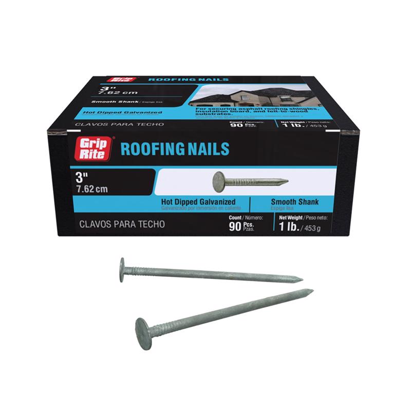 Grip-Rite 3 in. Roofing Hot-Dipped Galvanized Steel Nail Flat Head 1 lb