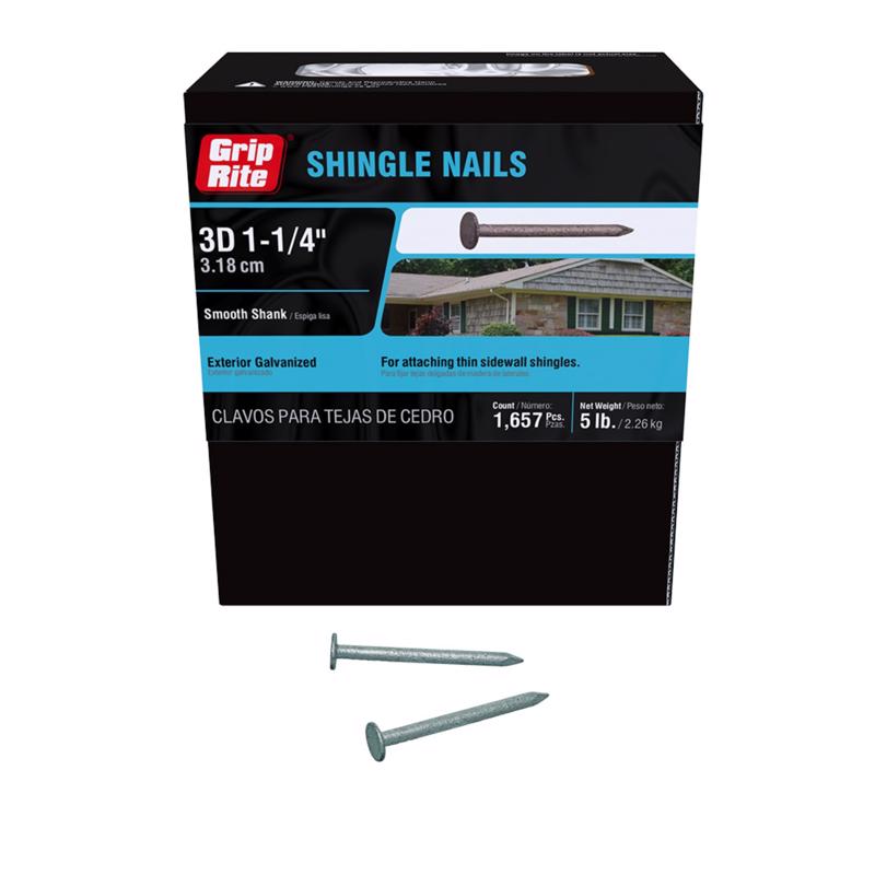 Grip-Rite 3D 1-1/4 in. Roofing Hot-Dipped Galvanized Steel Nail Flat Head 5 lb (Pack of 6)