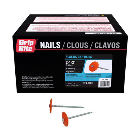Grip-Rite 2-1/2 in. Cap Electro-Galvanized Plastic/Steel Nail Full Round Head