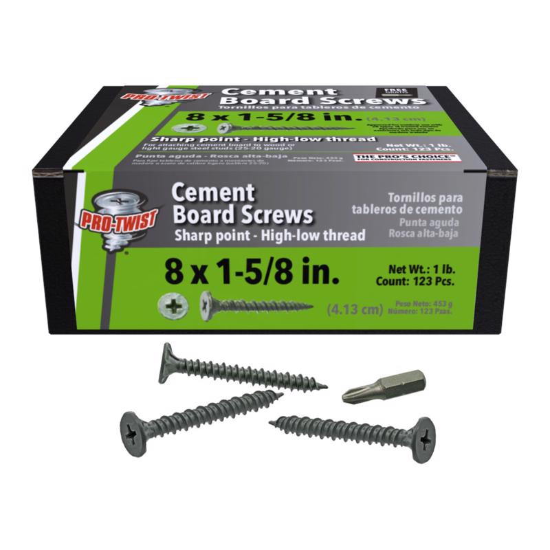 Grip-Rite No. 8 wire X 1-5/8 in. L Phillips Wafer Head Coarse Cement Board Screws