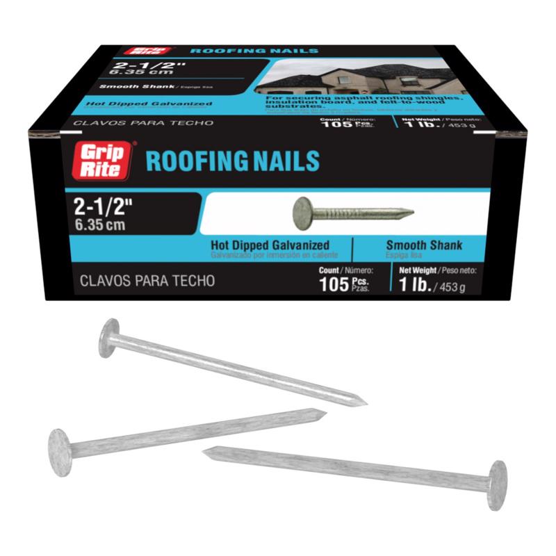 Grip-Rite 2-1/2 in. Roofing Hot-Dipped Galvanized Steel Nail Flat Head 1 lb (Pack of 12)