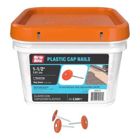 Grip-Rite No. 12 1-1/2 in. Cap Electro-Galvanized Plastic/Steel Nail Full Round Head