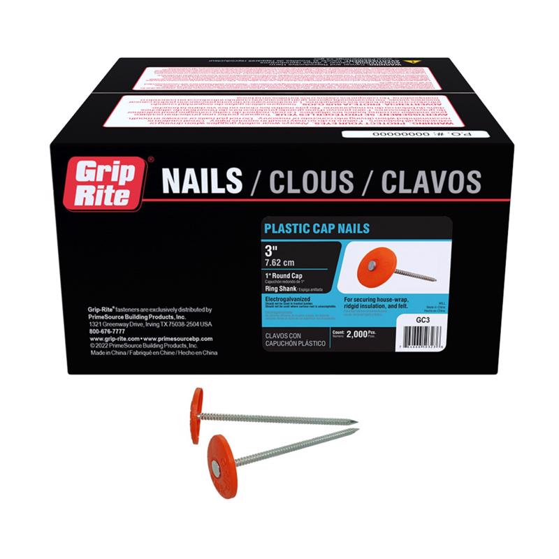 Grip-Rite 3 in. Cap Electro-Galvanized Plastic/Steel Nail Full Round Head