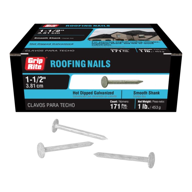 Grip-Rite 1-1/2 in. Roofing Hot-Dipped Galvanized Steel Nail Flat Head 1 lb (Pack of 12)