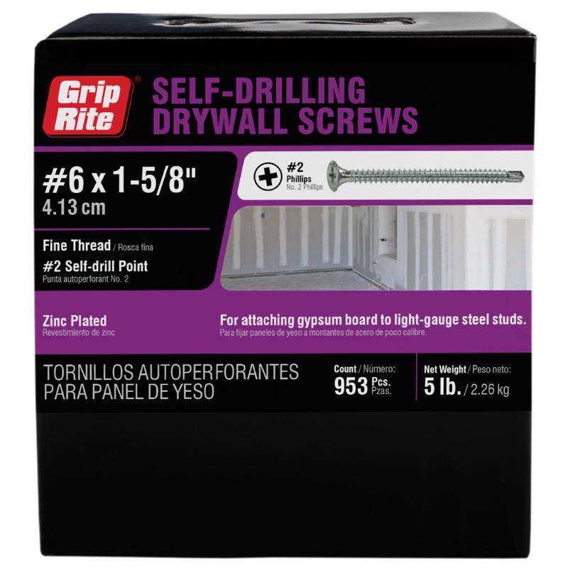 Grip-Rite No. 6 wire X 1-5/8 in. L Phillips Fine Drywall Screws 5 lb 1000 pk