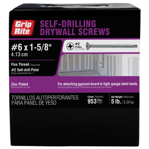 Grip-Rite No. 6 wire X 1-5/8 in. L Phillips Fine Drywall Screws 5 lb 1000 pk